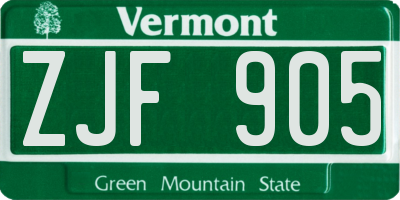 VT license plate ZJF905