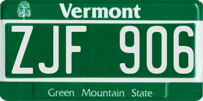 VT license plate ZJF906