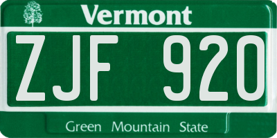 VT license plate ZJF920