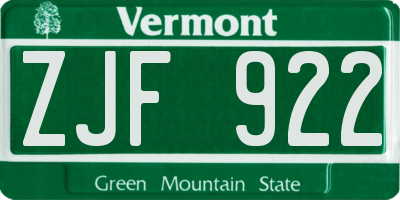 VT license plate ZJF922