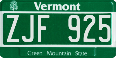 VT license plate ZJF925