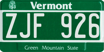VT license plate ZJF926