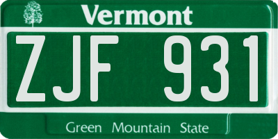 VT license plate ZJF931