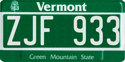 VT license plate ZJF933