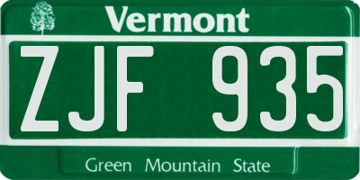 VT license plate ZJF935
