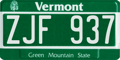 VT license plate ZJF937