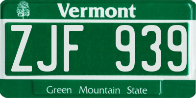 VT license plate ZJF939