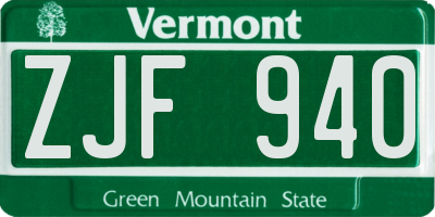 VT license plate ZJF940