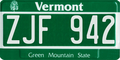 VT license plate ZJF942