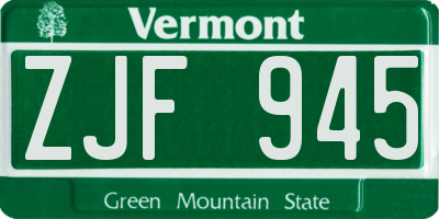 VT license plate ZJF945