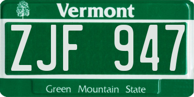 VT license plate ZJF947