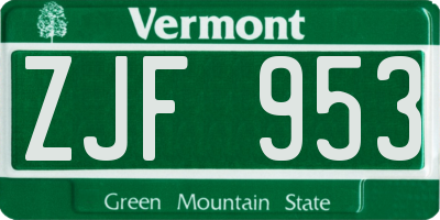 VT license plate ZJF953