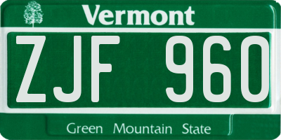 VT license plate ZJF960