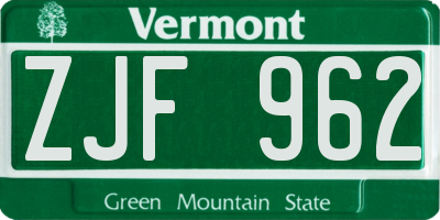 VT license plate ZJF962