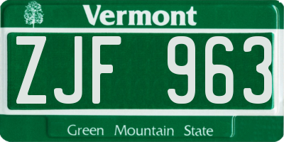 VT license plate ZJF963