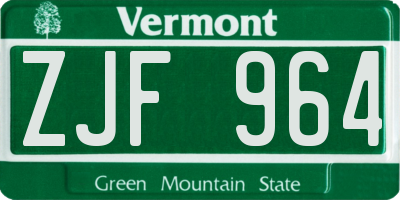 VT license plate ZJF964