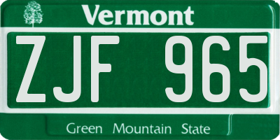VT license plate ZJF965