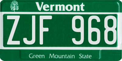 VT license plate ZJF968