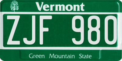 VT license plate ZJF980