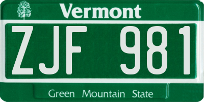 VT license plate ZJF981
