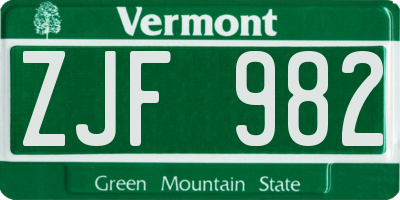 VT license plate ZJF982