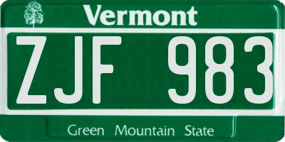 VT license plate ZJF983