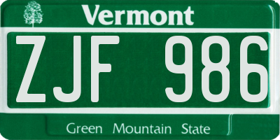 VT license plate ZJF986