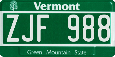 VT license plate ZJF988