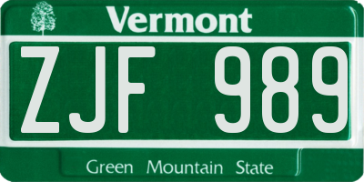 VT license plate ZJF989