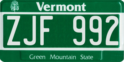 VT license plate ZJF992