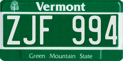 VT license plate ZJF994