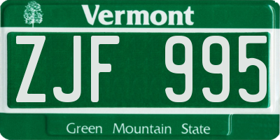 VT license plate ZJF995