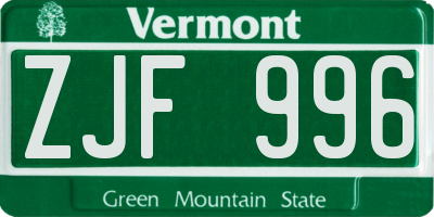 VT license plate ZJF996