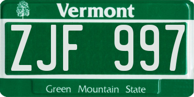 VT license plate ZJF997