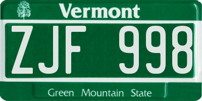 VT license plate ZJF998