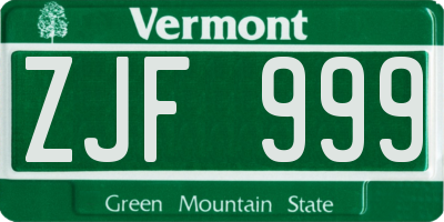 VT license plate ZJF999