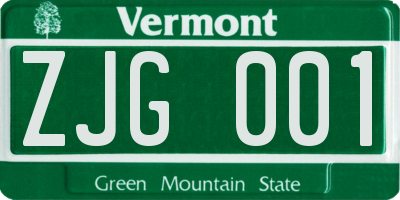 VT license plate ZJG001