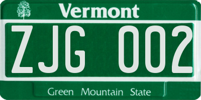 VT license plate ZJG002