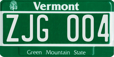 VT license plate ZJG004
