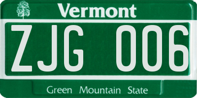VT license plate ZJG006