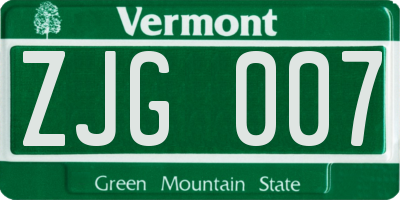 VT license plate ZJG007