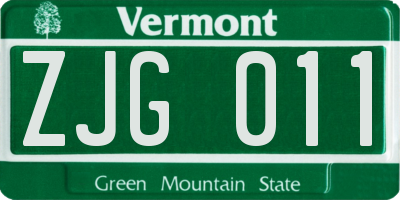 VT license plate ZJG011