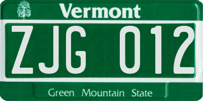 VT license plate ZJG012