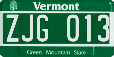 VT license plate ZJG013
