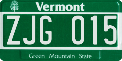 VT license plate ZJG015
