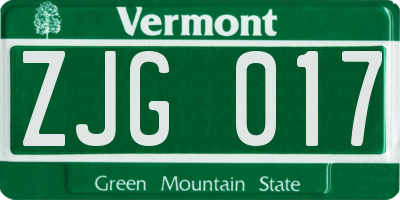VT license plate ZJG017