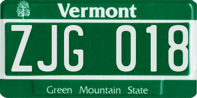 VT license plate ZJG018