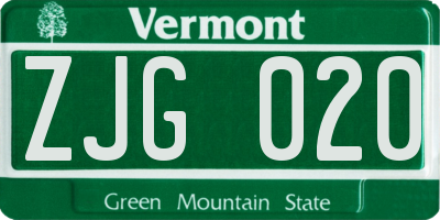 VT license plate ZJG020