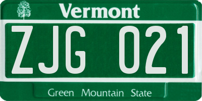 VT license plate ZJG021