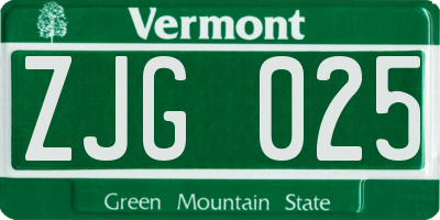 VT license plate ZJG025